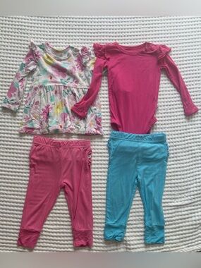 Birdie Bean Bamboo 4-Piece Bundle Ruffle Onesie Top Leggings Pink Blue 6-12M